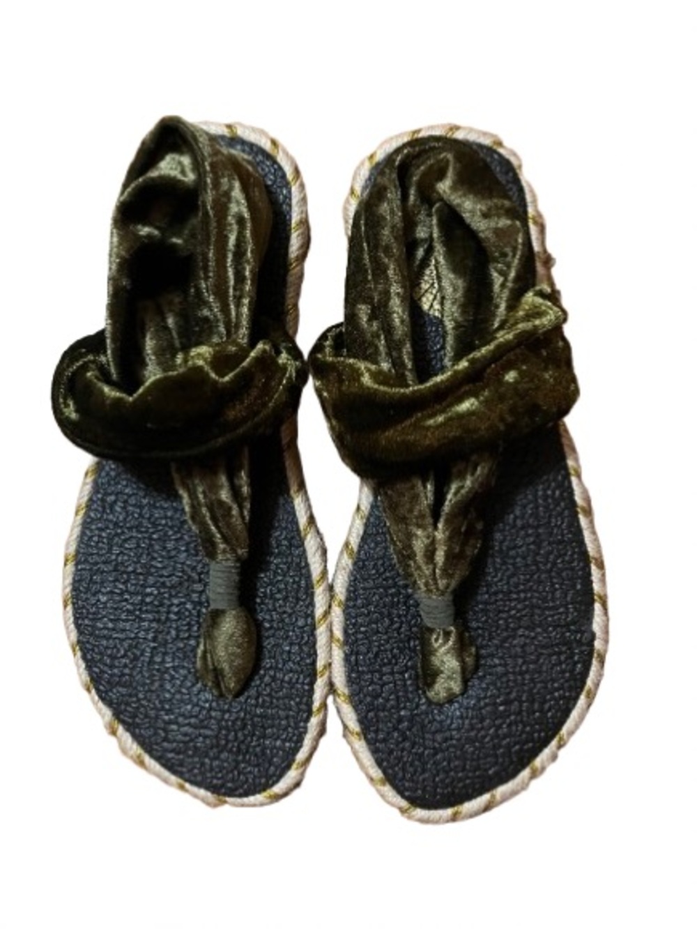 Nalho Yoga Mat Memory Women’s Olive Green Velvet Espadrilles Wrap Sandals Size 6
